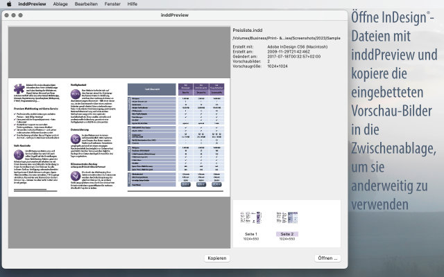 Screenshot: Greife auf Dokument-Vorschaubilder zu, um sie in die Zwischenablage zu kopieren